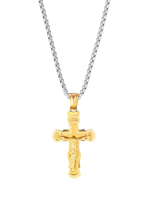 2061 Gold Pendant Chain [2*550mm  chain] Titanium Steel Cross Vintage Necklace